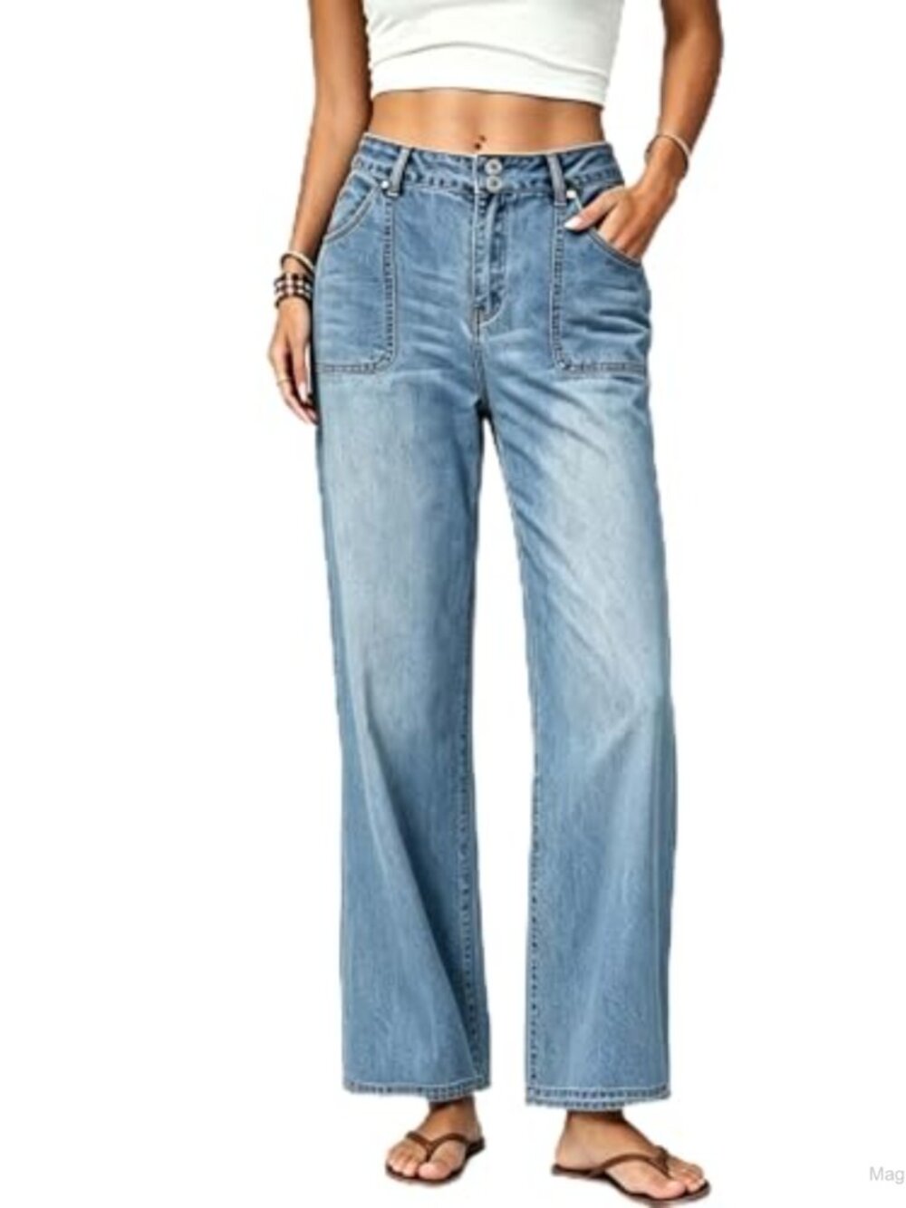 Women's Baggy Straight Leg High Rise Denim Jeans Cotton Blend